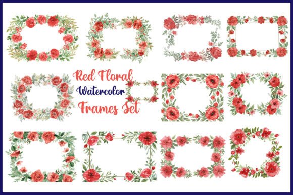 Download Red Floral Watercolor Frames Set - Water Collection