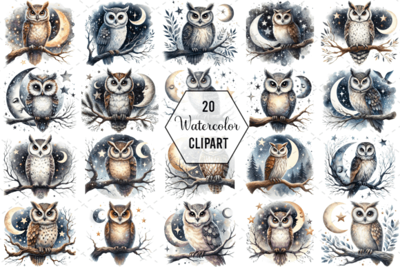 Download Nightwise Owl Watercolor Clipart Bundle - Water Collection