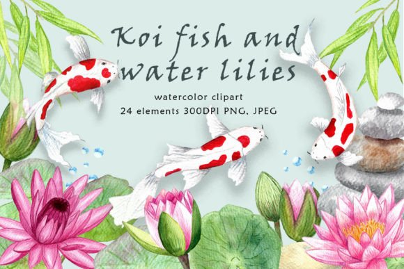 Download Clipart. Koi Fish and Water Lilies. - Premium Resources
