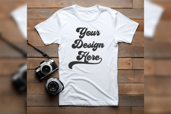 Download White T-shirt on Wooden Floor Mockup - Mockup Collection