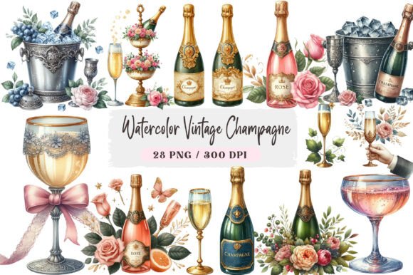 Download Watercolor Vintage Champagne Clipart - Water Collection