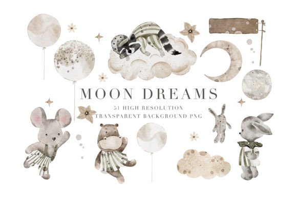 Download Moon Dreams Watercolor Baby Clipart Set - Water Collection