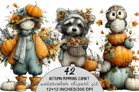 Download Watercolor Autumn Pumpkins Clipart - Water Collection