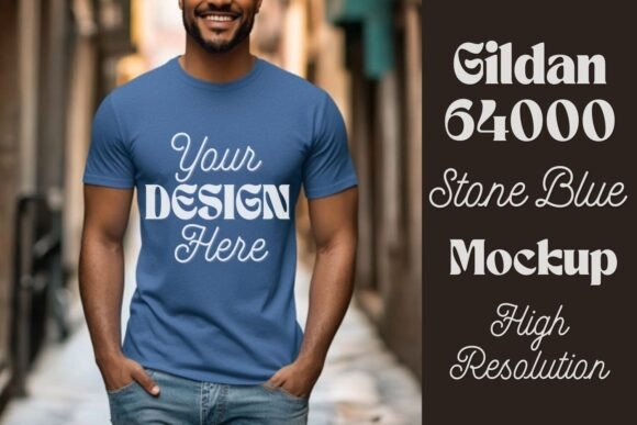 Download Gildan 64000 Stone Blue Men Mockup 19 - Mockup Collection