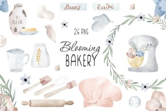 Download Watercolor Blooming Bakery Clipart PNG - Water Collection