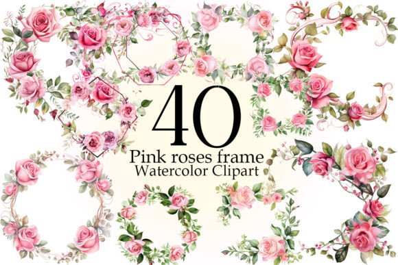 Download Pink Roses Frame,watercolor Floral Frame - Water Collection