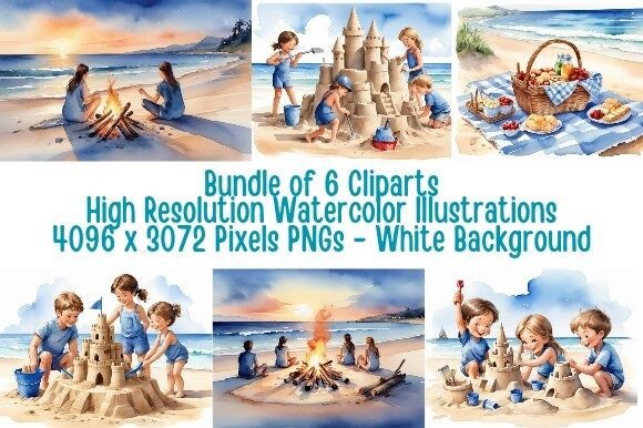 Download Beach Bliss Watercolor Clipart Bundle - Water Collection