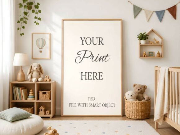 Download Boho Nursery Large Wood Frame Mockup - Mockup Collection