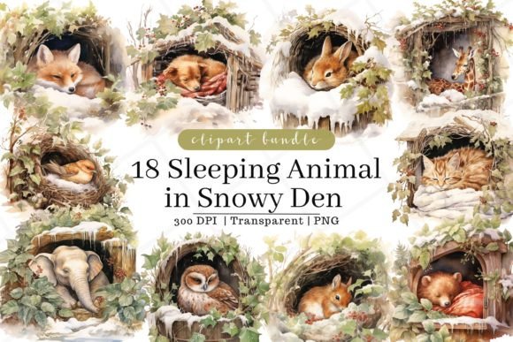 Download Sleeping Animal in Snowy Den Watercolor - Water Collection