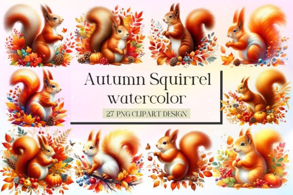 Download Watercolor Autumn Squirrel Clipart - Water Collection