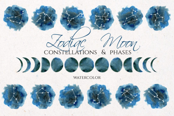 Download Watercolor Zodiac &amp; Blue Moon Clipart - Water Collection