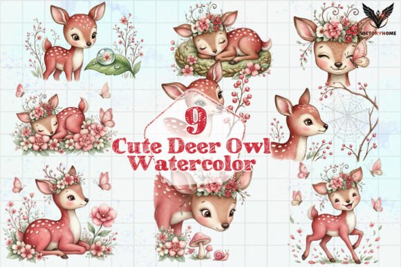 Download Cute Deer Owl Watercolor PNG - Water Collection