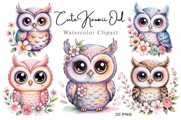 Download Watercolor Cute Kawaii Owl Clipart - Water Collection