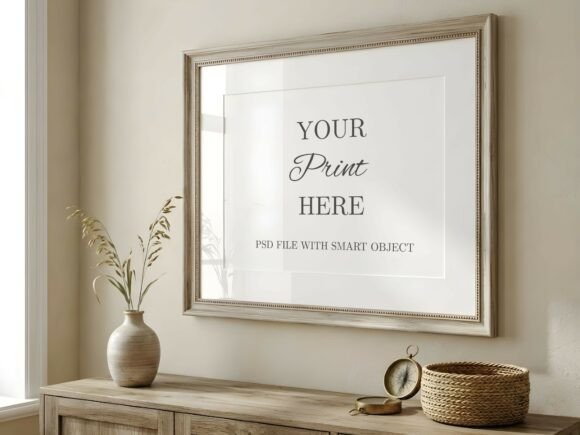 Download Horizontal Beige Wood Frame Mockup - Mockup Collection