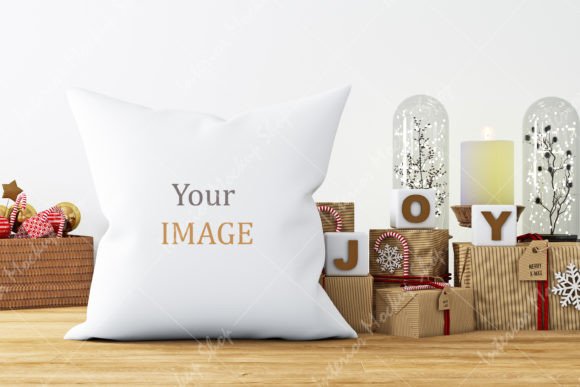 Download Christmas Square Pillow on Floor Mockup - Mockup Collection