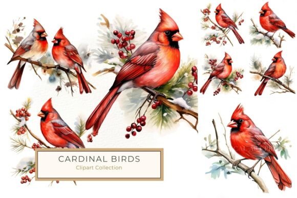 Download Watercolor Red Cardinal Bird on Branch - Water Collection
