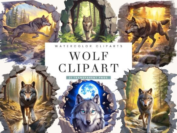Download Watercolor Wolf Clipart Bundle - Water Collection