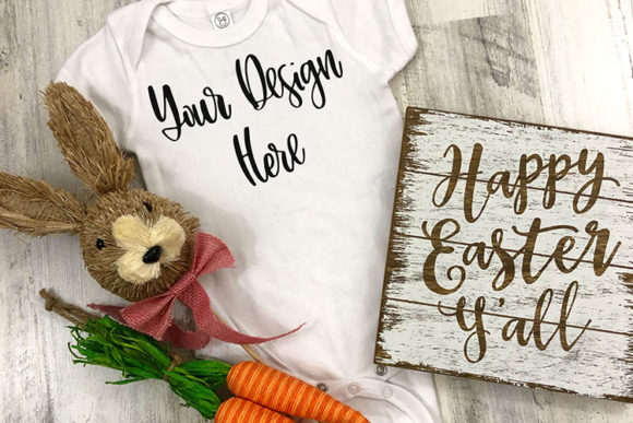 Download White Baby Bodysuit Easter Styled Mockup Photo - Mockup Collection
