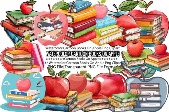 Download Watercolor Cartoon Books on Apple PNG - Water Collection