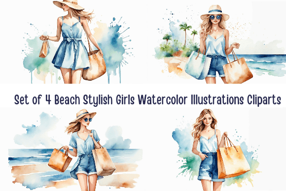 Download Beach Chic Watercolor Cliparts Set - Water Collection
