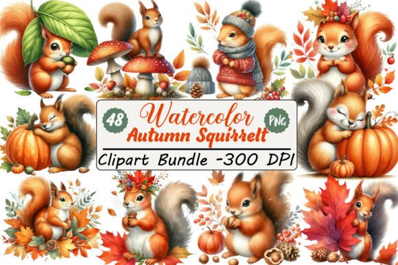 Download Watercolor Autumn Squirrel Clipart - Water Collection