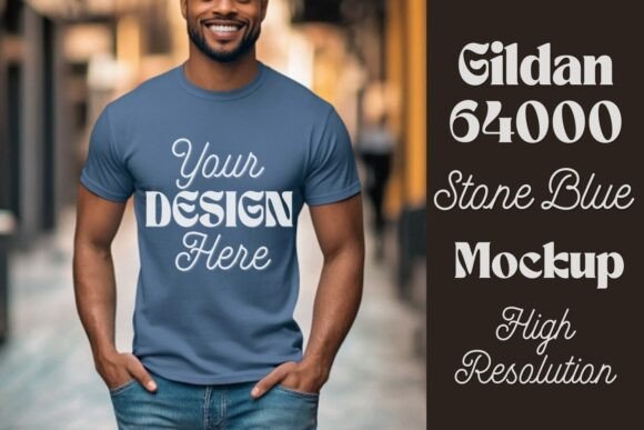 Download Gildan 64000 Stone Blue Men Mockup 18 - Mockup Collection