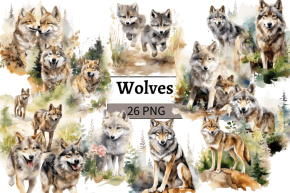 Download Watercolor Wolf Clipart Bundle - Water Collection