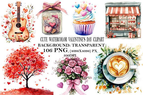 Download Cute Watercolor Valentine's Day Clipart - Water Collection
