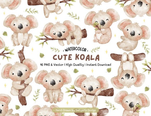 Download Watercolor Koala Boho Clipart Set - Water Collection