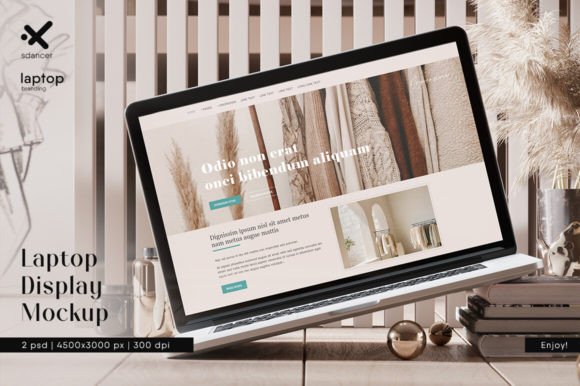 Download Laptop Display in Cozy Interior Mockup - Mockup Collection