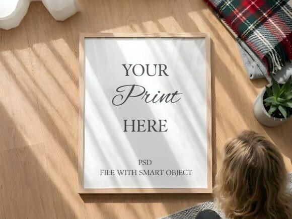 Download Top View Wood Frame Mockup Floor - Mockup Collection