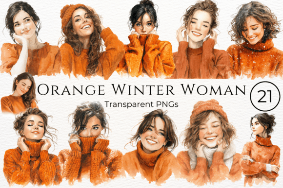 Download Orange Winter Woman Watercolor Clipart - Water Collection