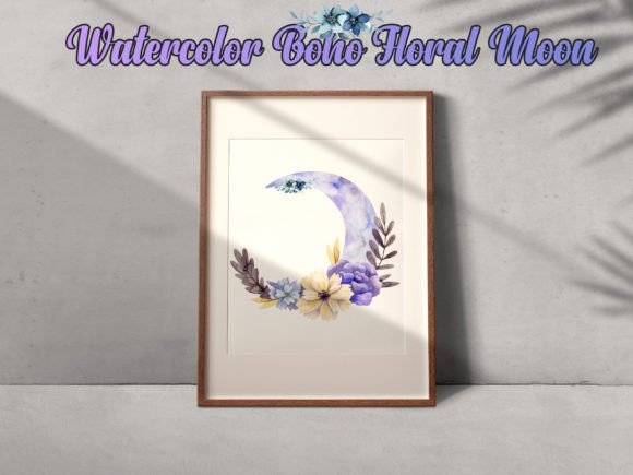 Download Boho Watercolor Floral Moon Wall Art - Water Collection