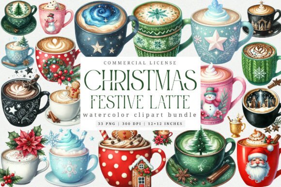 Download Watercolor Festive Latte Clipart Png - Water Collection