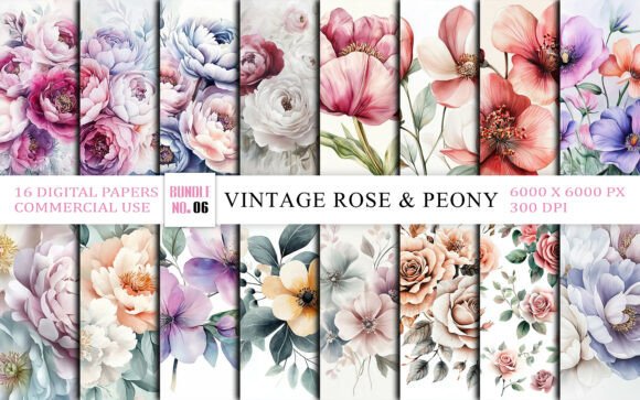 Download Vintage Rose &amp; Peony Watercolor Flower - Water Collection